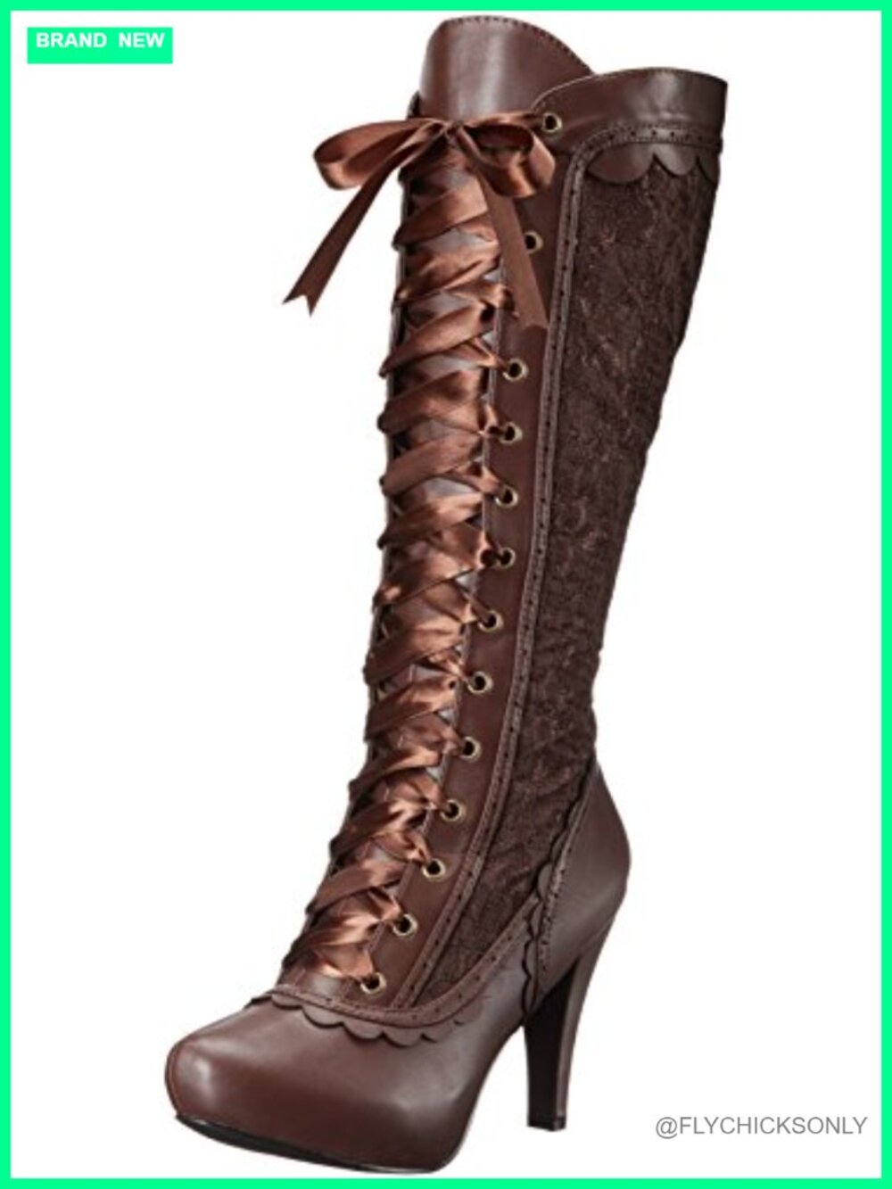 Victorian Style Knee-High Leather Boots Round Toe Stiletto Heel